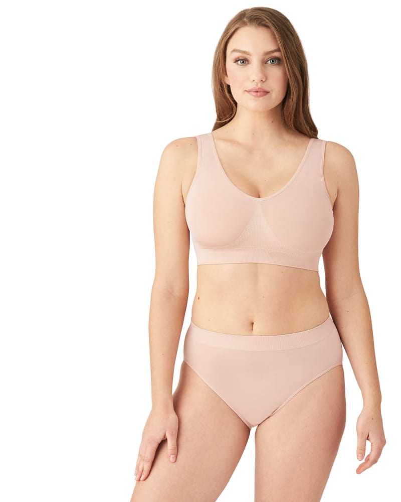 Front of a model wearing a size 36 B Smooth Soft Cup in Rose Dust by Wacoal. | dia_product_style_image_id:303929